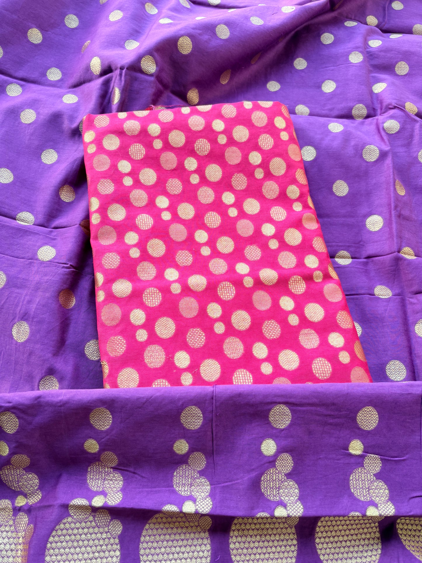 Rani pink kurta with purple dupatta cotton silk suit set