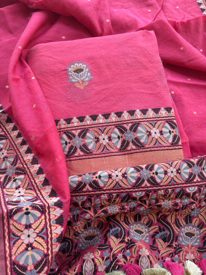 Pink Chanderi tilfi  weaving suit set