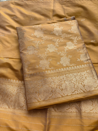 Mustard yellow dhoop chau katan silk suit set