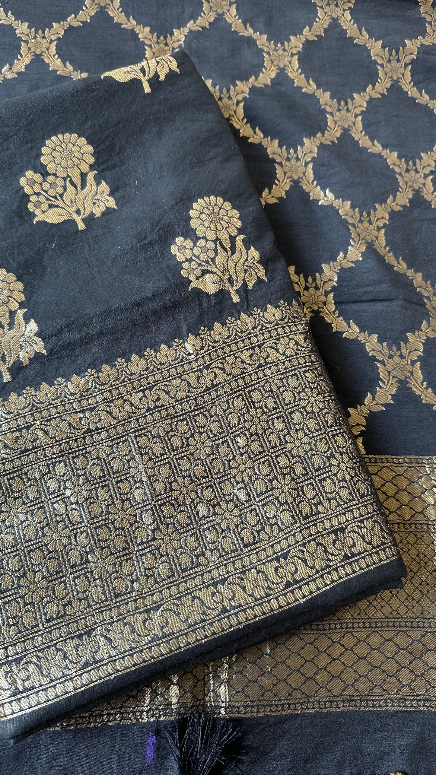 Black chanderi cotton 3 piece suit