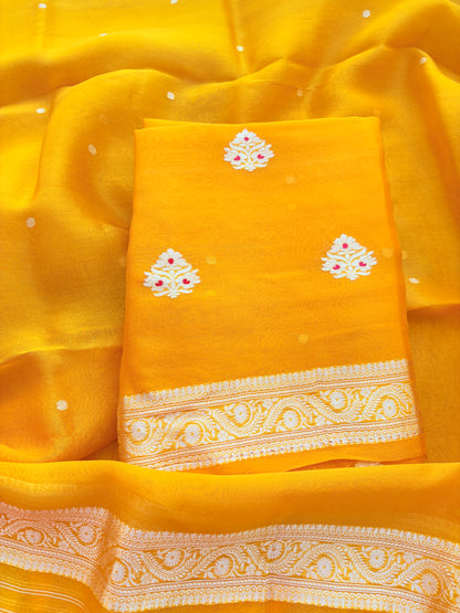 Yellow kora kadhwa silk suit set
