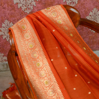 Orange Kora silk handwork dupatta