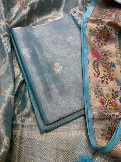 Blue tissue kadhwa suit set