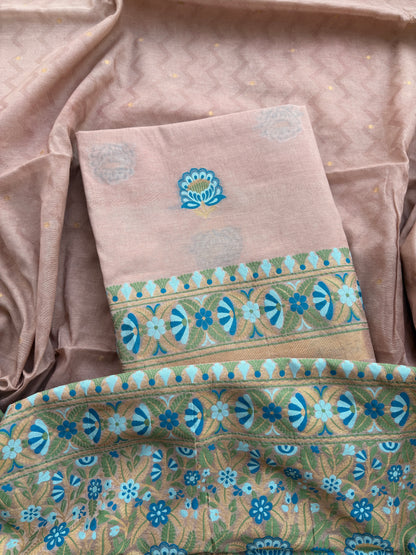 Peach Chanderi jaal weaving suit set
