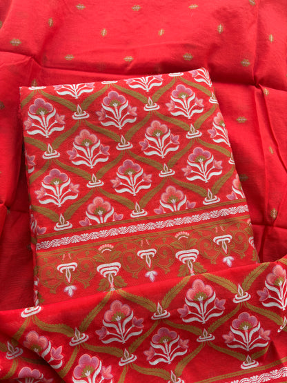 Red Chanderi brocade weaving suit set