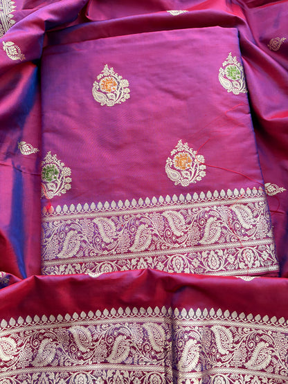 Wine magenta Katan by katan silk kadhwa suit set