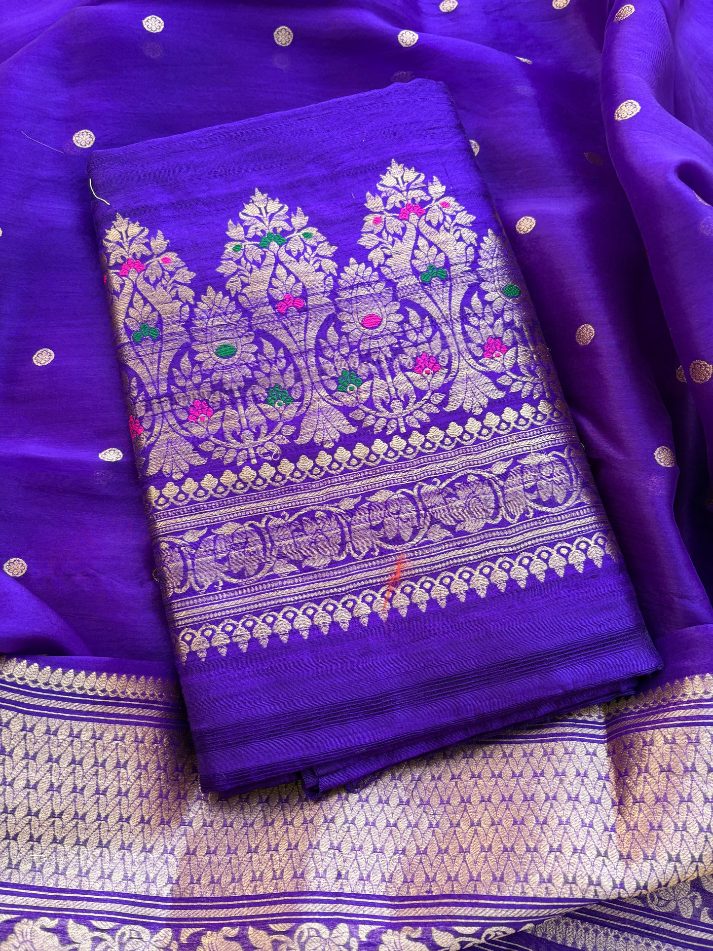 Purple raw silk kadhwa suit with kora silk dupatta