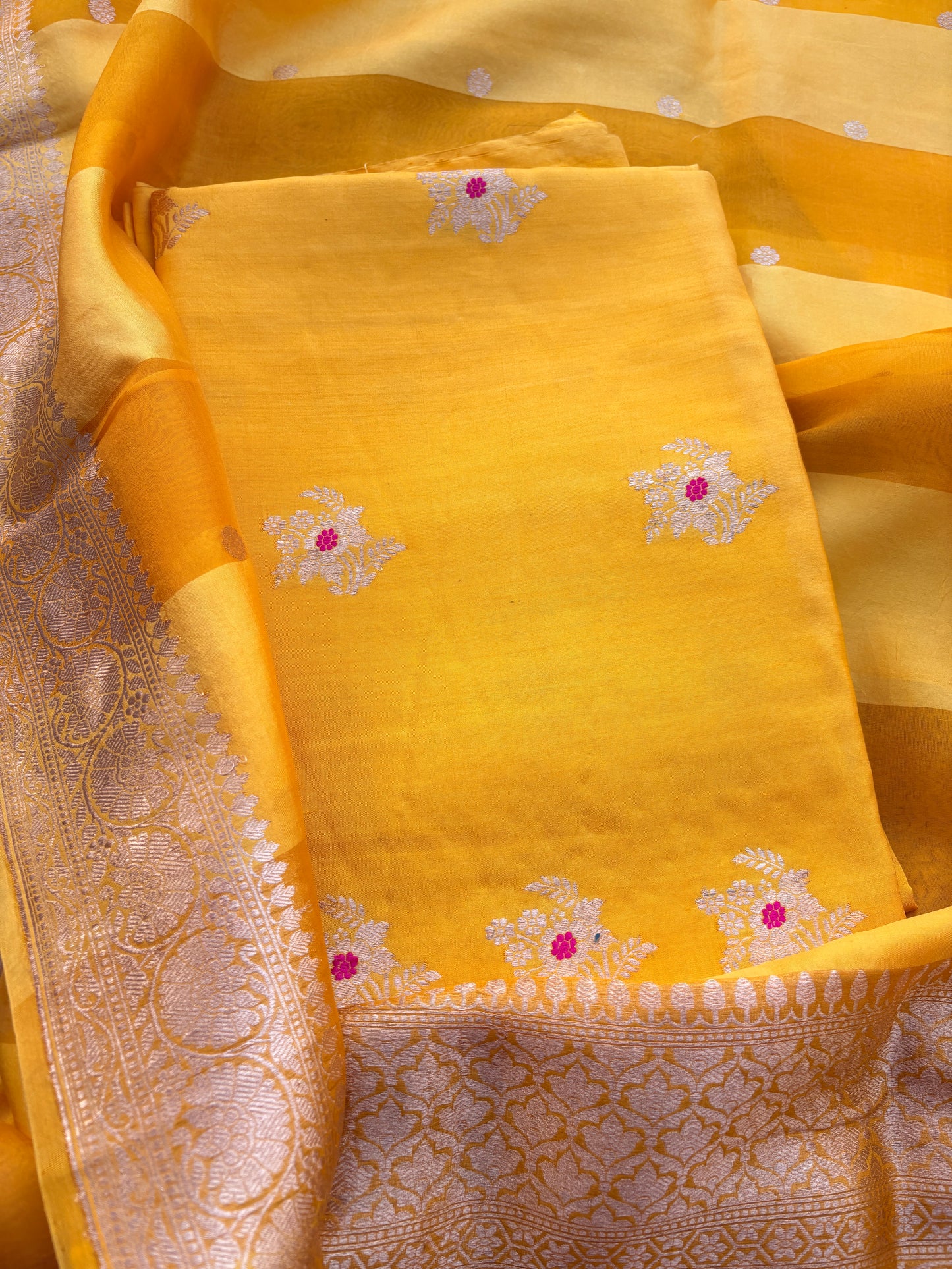 Yellow Chiniya silk kadhwa suit set