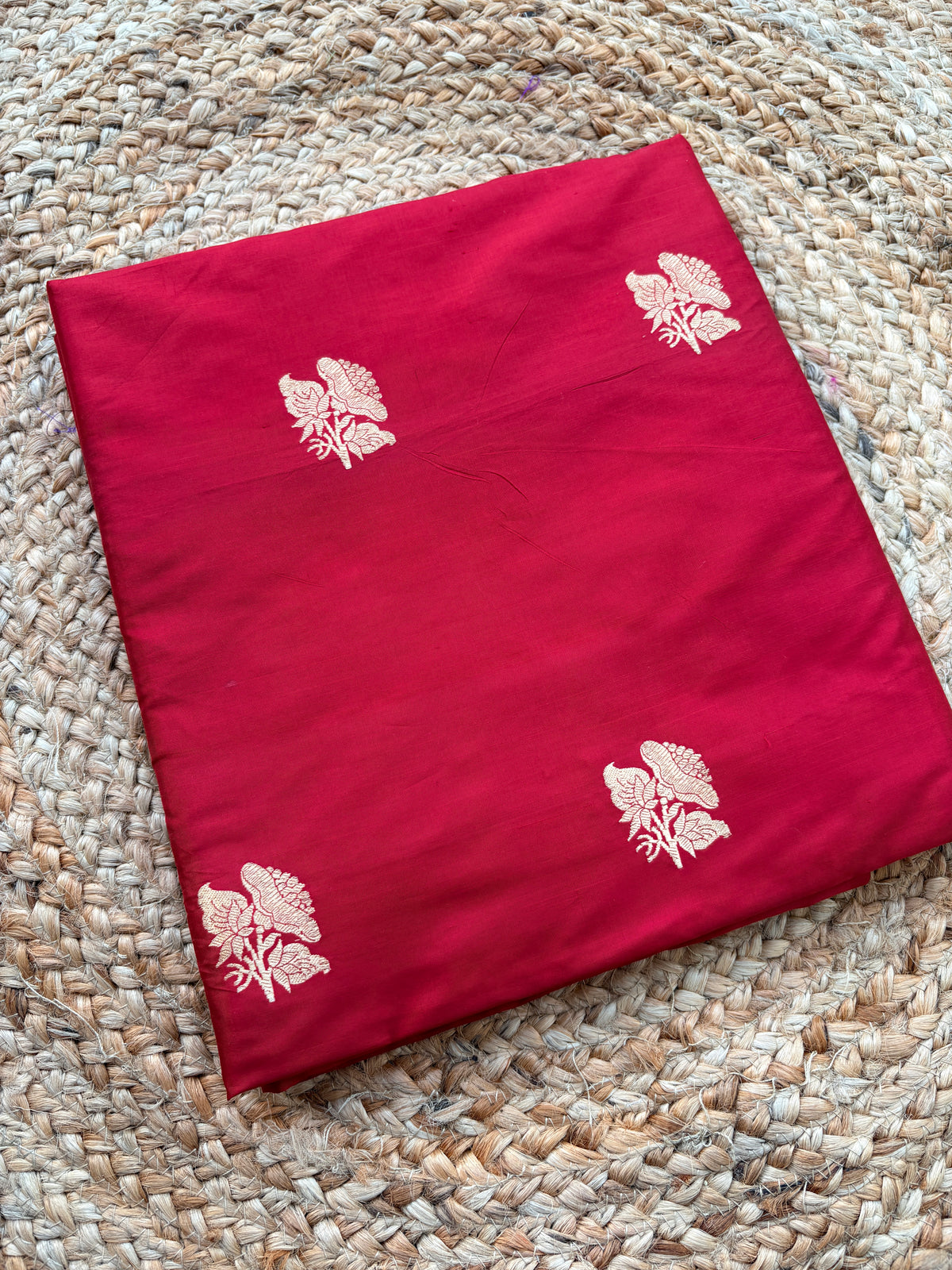 Red katan silk kadhwa fabric