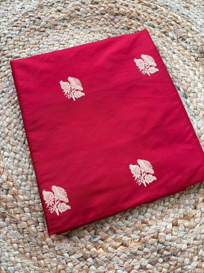 Red katan silk kadhwa fabric