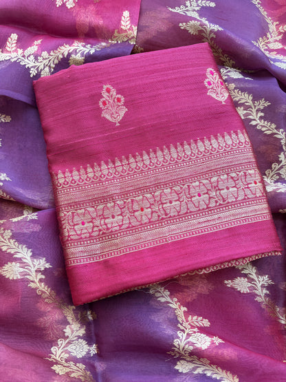 Pink raw silk suit with rangkat dupatta
