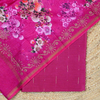 Pink Swarovski work Chanderi silk suit set