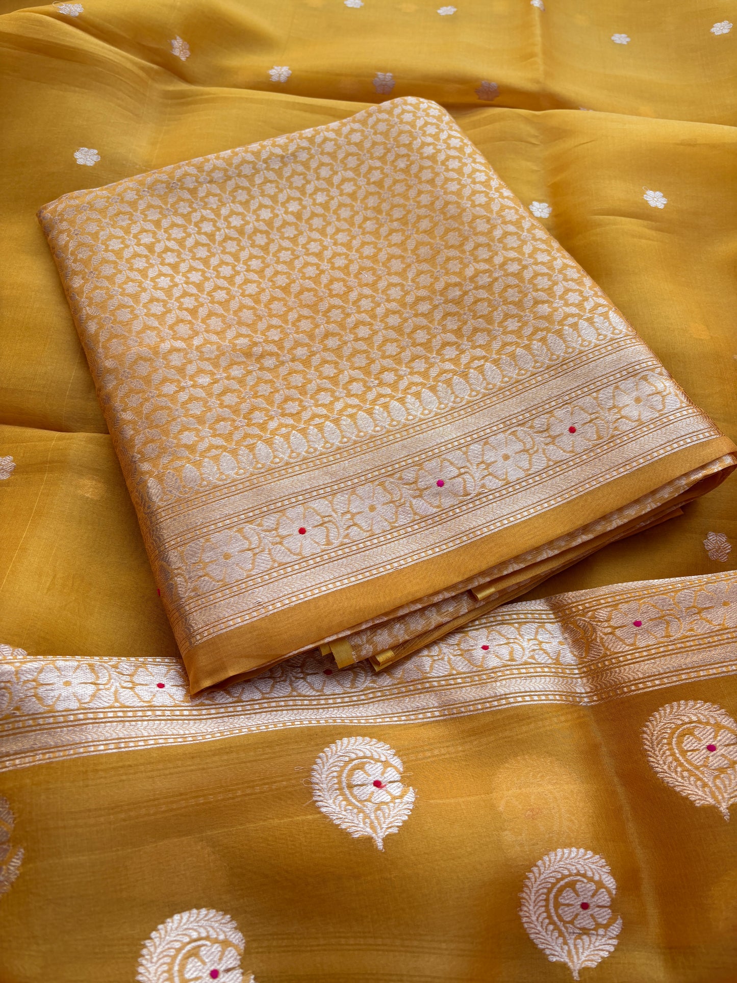 Yellow kora brocade suit set