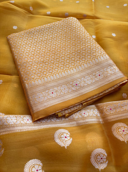 Yellow kora brocade suit set