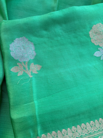Green Chiniya silk kadhwa suit set