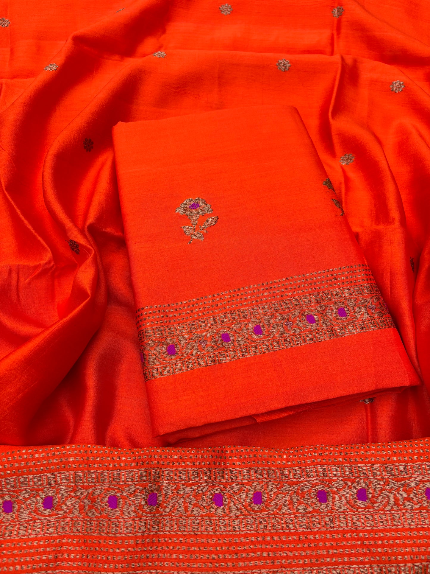 Orange Chiniya silk 3 piece suit set