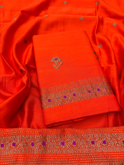 Orange Chiniya silk 3 piece suit set