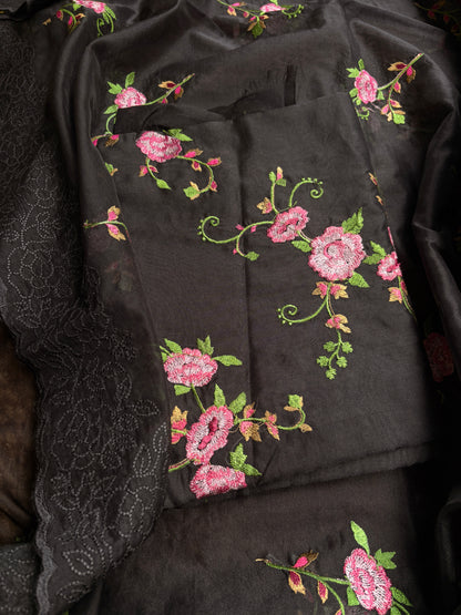 Black organza embroidered suit set