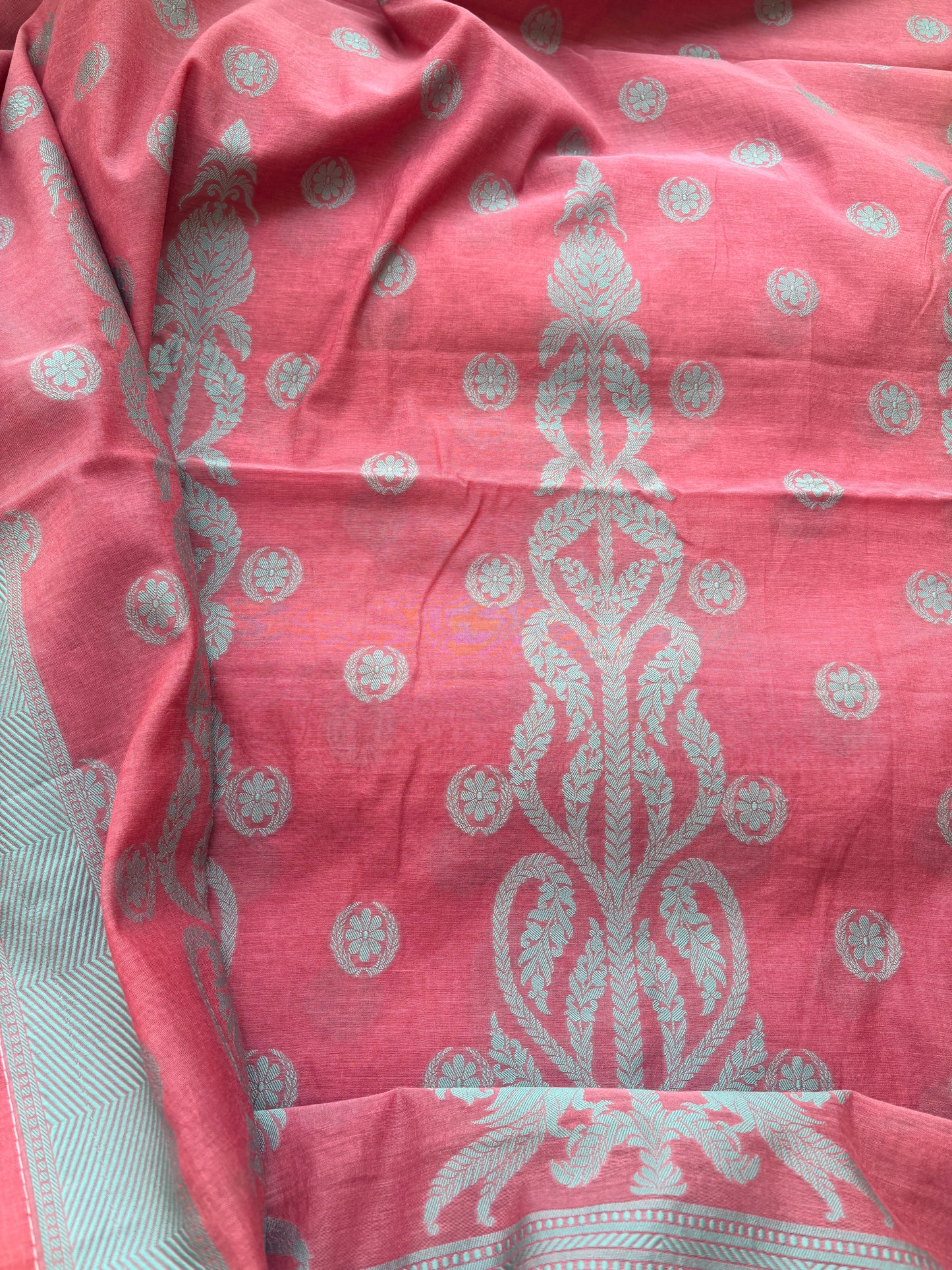 Peach Resham weaving Chanderi suit set