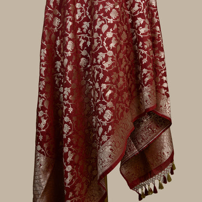 Maroon silk  shikargah dupatta