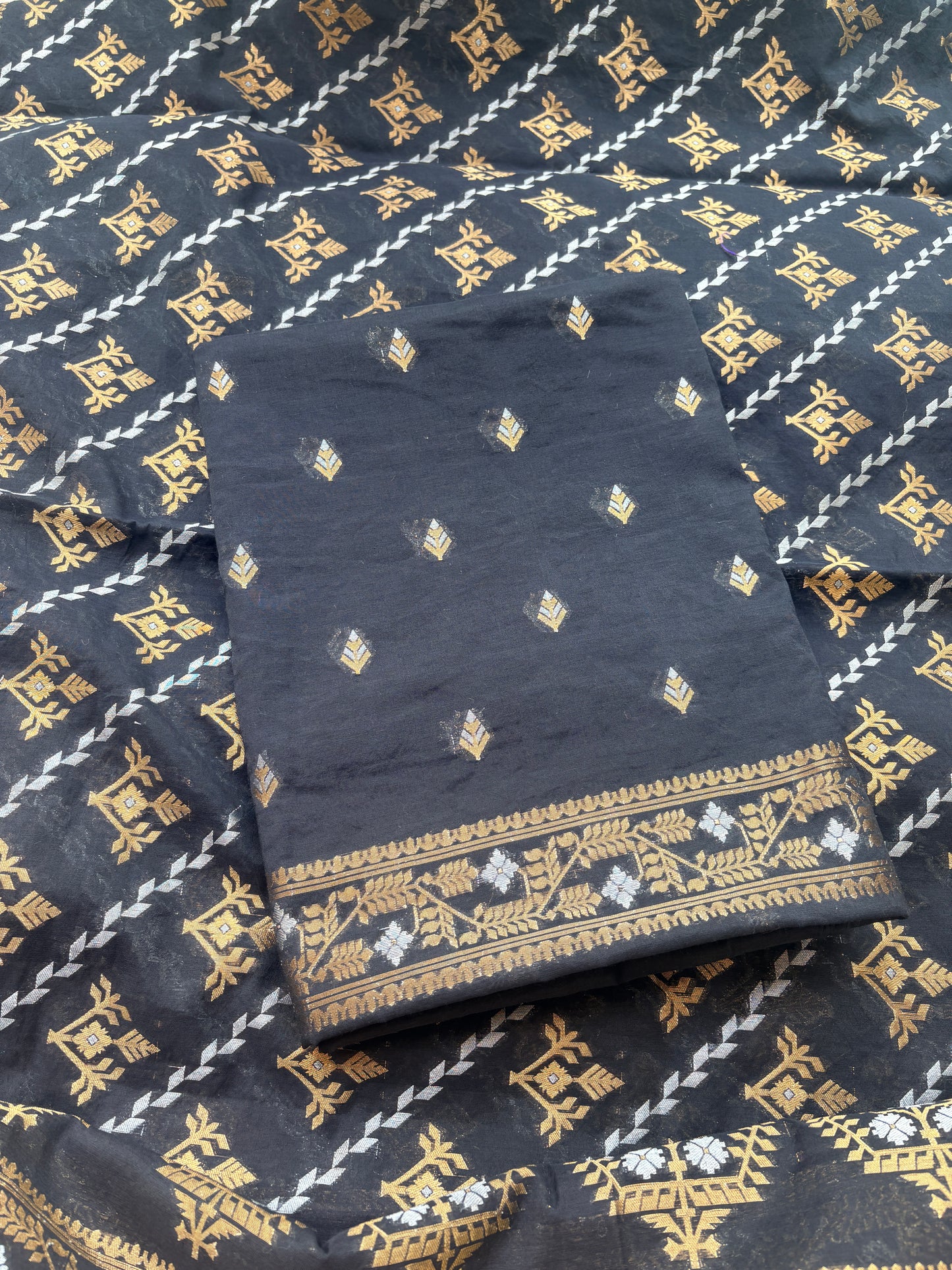 Black Jamdani Weave  Chanderi  suit set