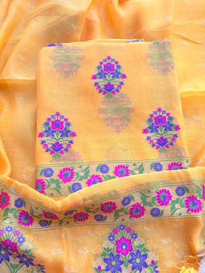 Yellow kora silk meenadar suit set