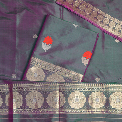 Green katan silk kadhwa suit set