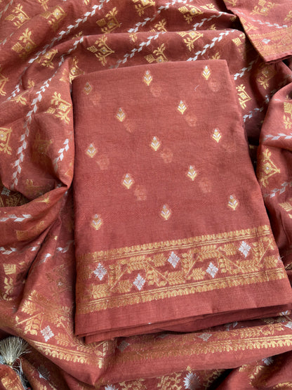 Rust jamdani weaving 3 piece suit set