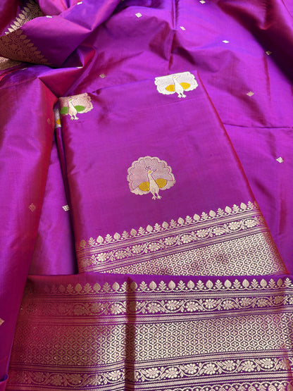 Magenta purple katan by katan silk kadhwa suit set