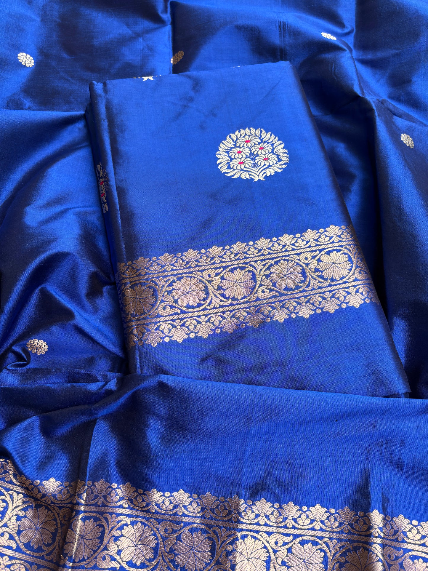 Blue katan by katan silk kadhwa suit set