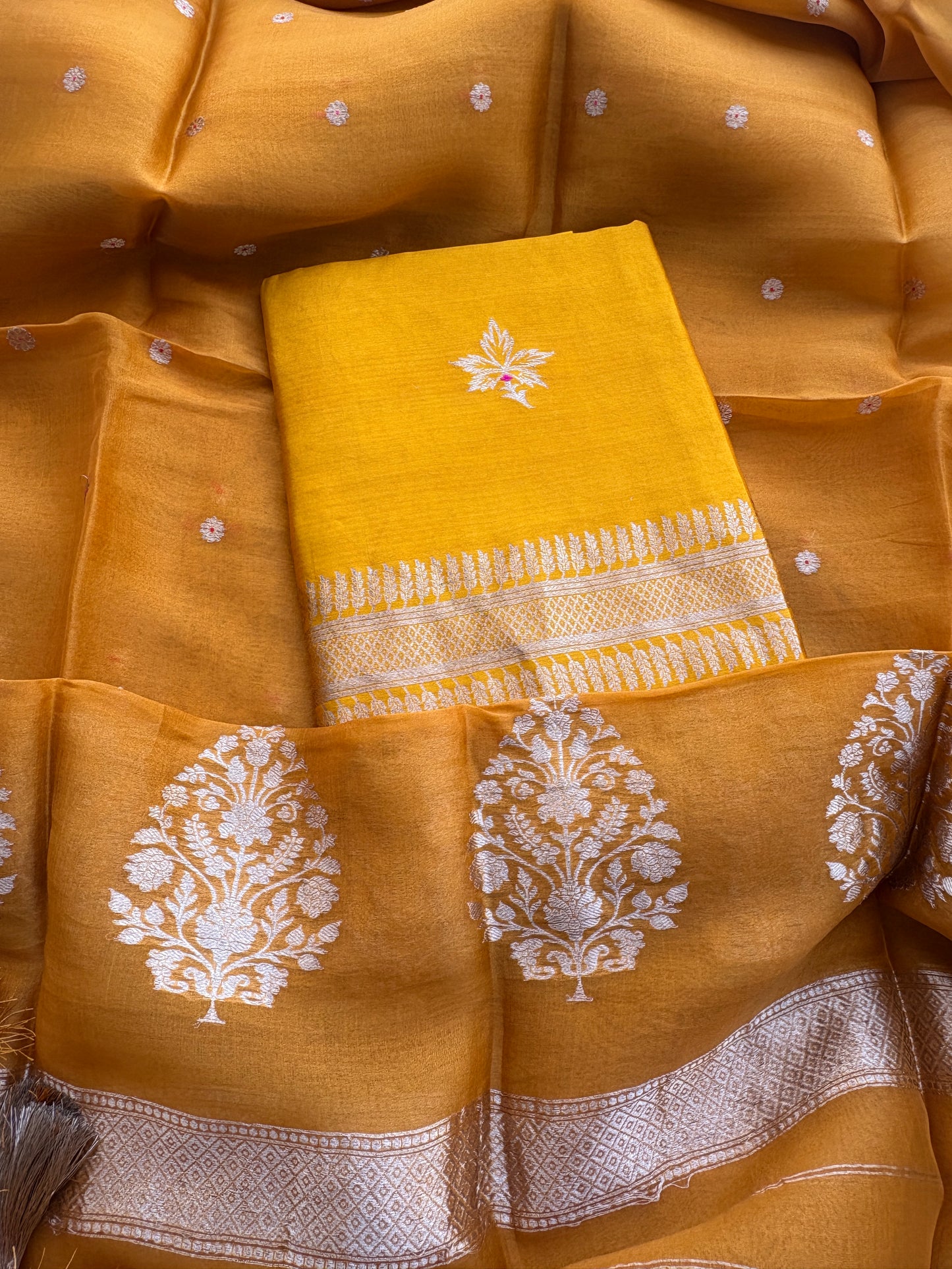 Yellow mango silk kadhwa suit set