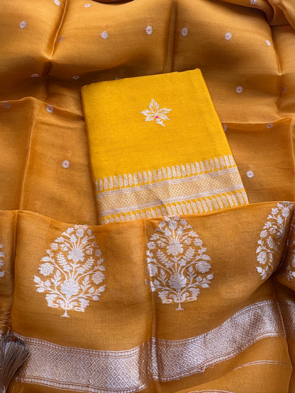 Yellow mango silk kadhwa suit set