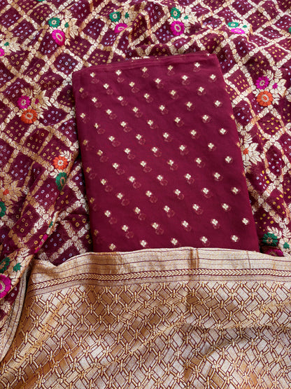 Maroon Khaddi georgette Meenakari suit set