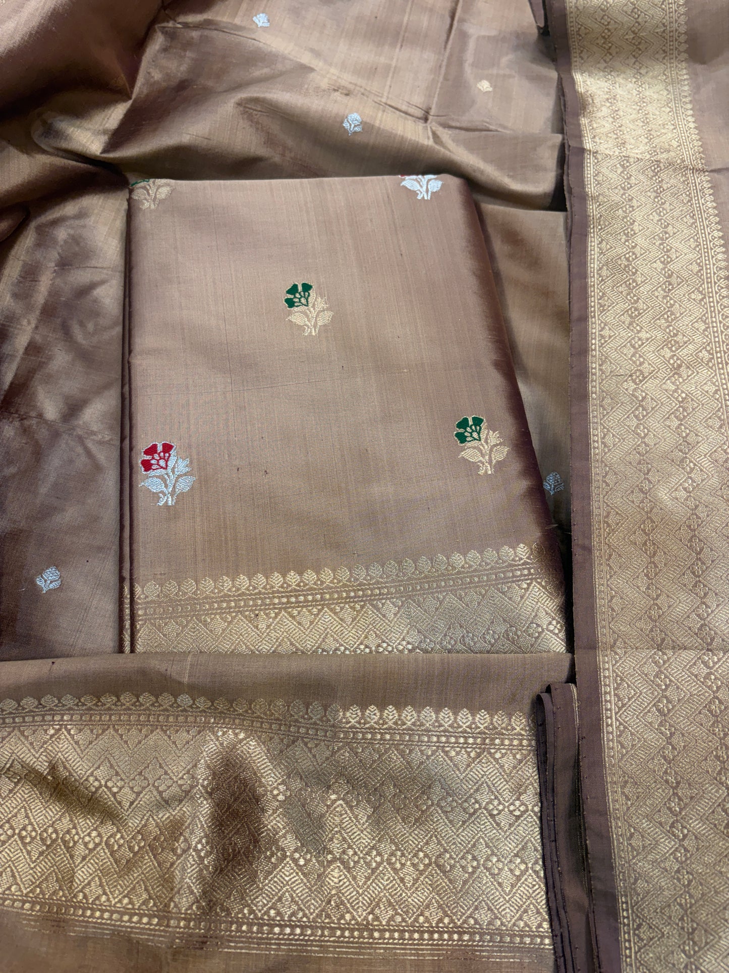 Earthy color katan silk kadhwa suit set