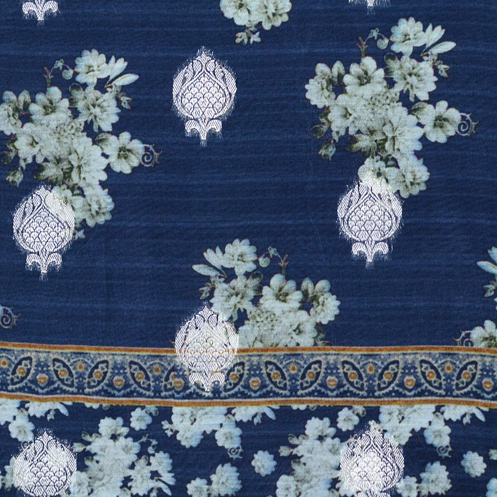 Blue Chanderi silk printed suit set
