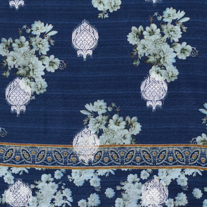 Blue Chanderi silk printed suit set