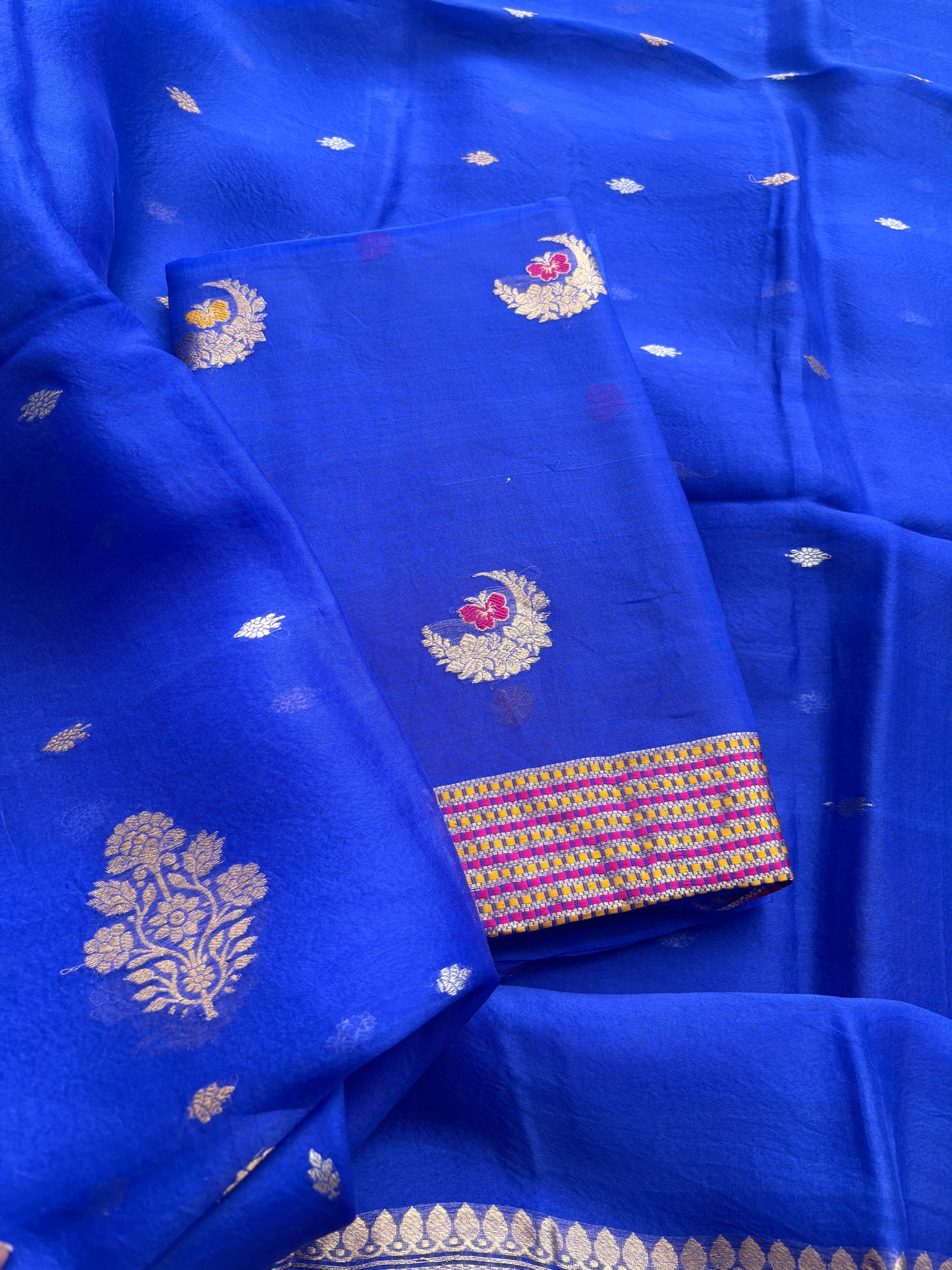 Blue kora kadhwa silk suit set