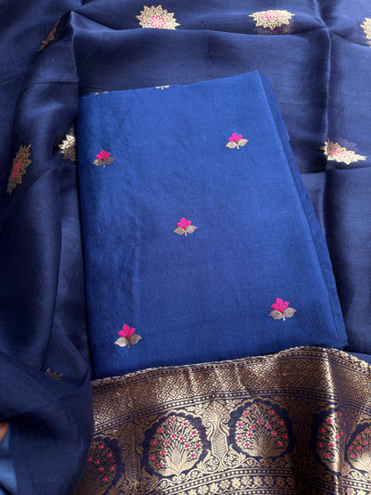 Blue Chiniya kora silk suit set