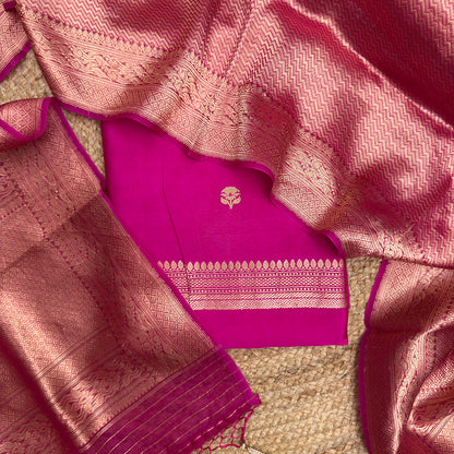 Pink mango silk suit with brocade silk dupatta