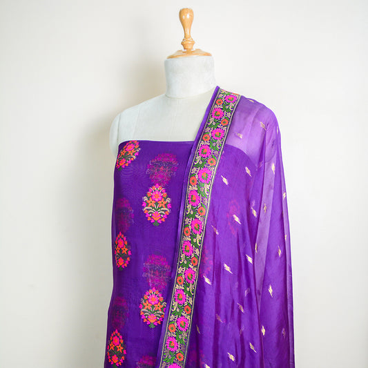 Purple kora silk meenadar suit set