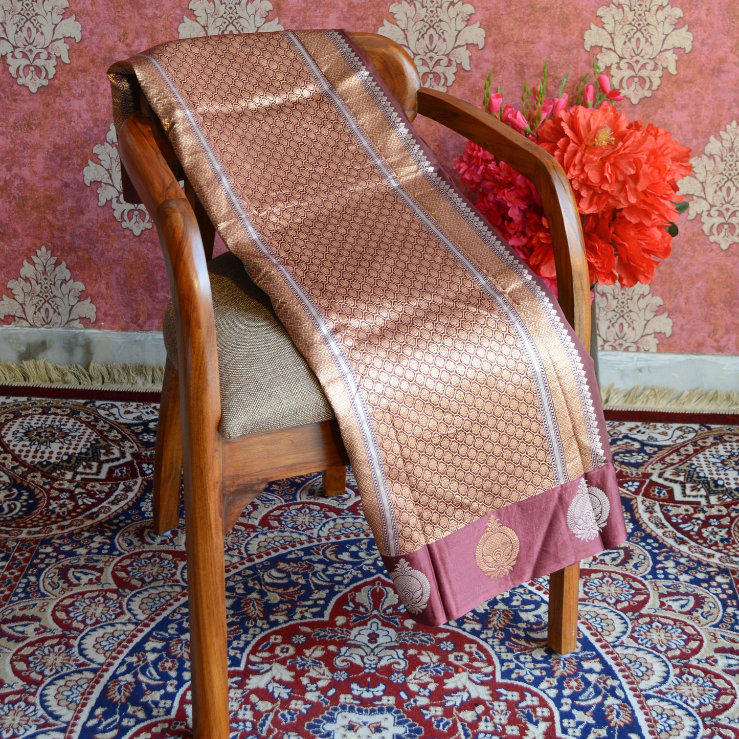 Dusty Maroon Mashru Silk Saree