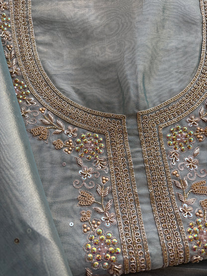 Blue tissue hand embroidered suit set