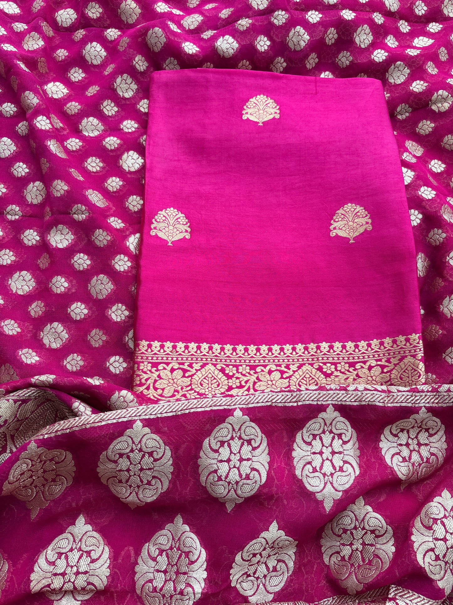 Pink mango silk kurta , bottom and georgette dupatta