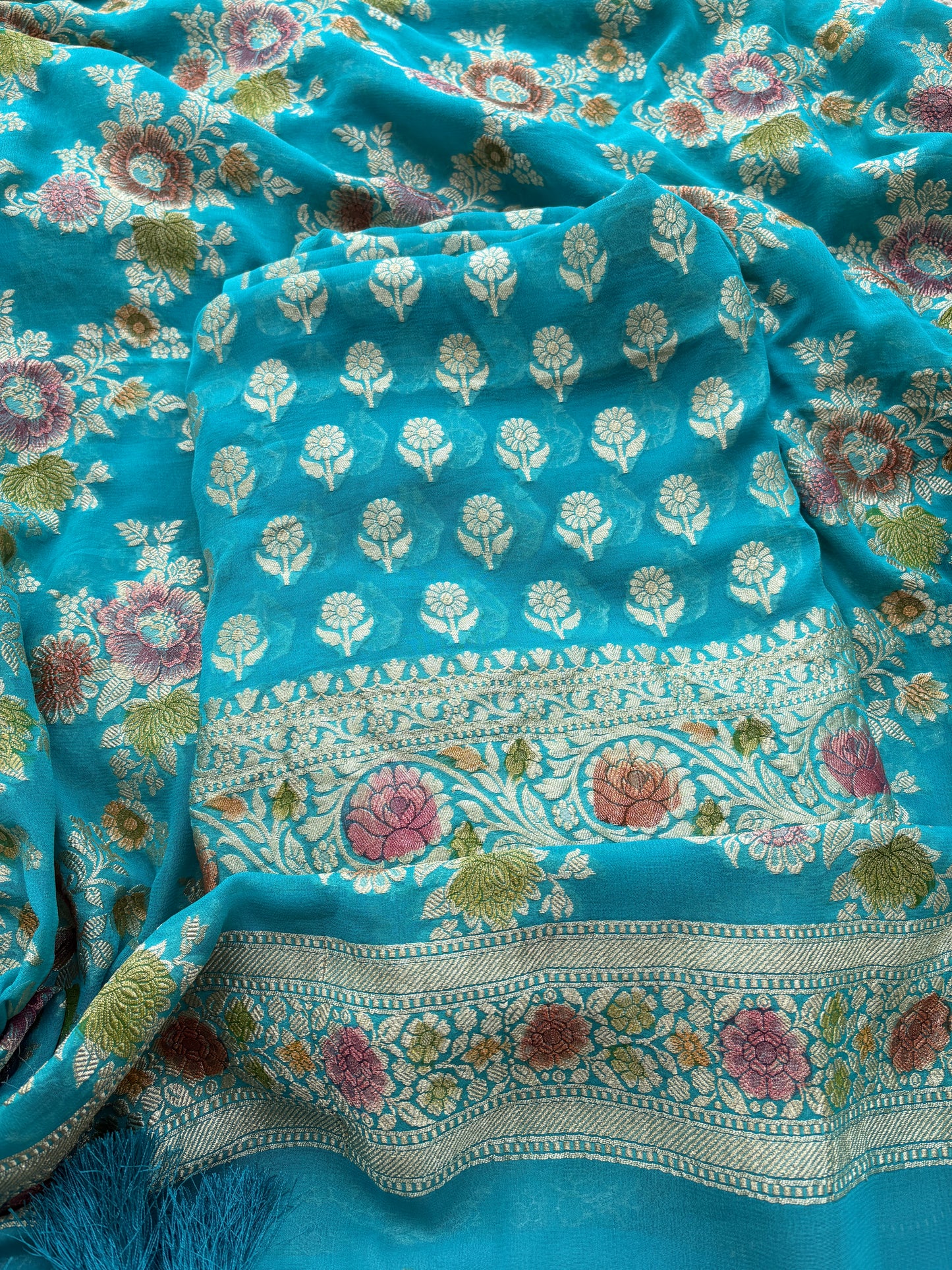 Blue Khaddi georgette suit set
