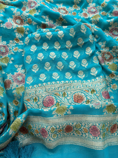 Blue Khaddi georgette suit set