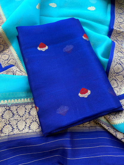 Blue kora kadhwa silk suit set