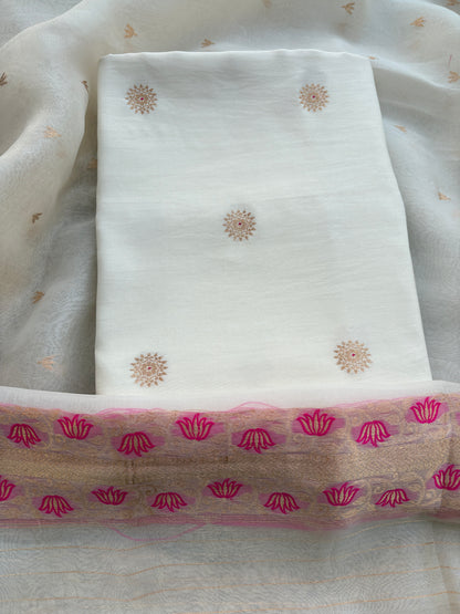 White Chiniya silk, kora kadhwa dupatta