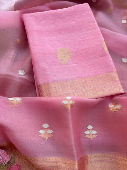 Pink linen silk with kora dupatta suit set