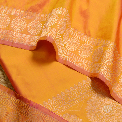 Mustard yellow dhoop chau katan silk suit