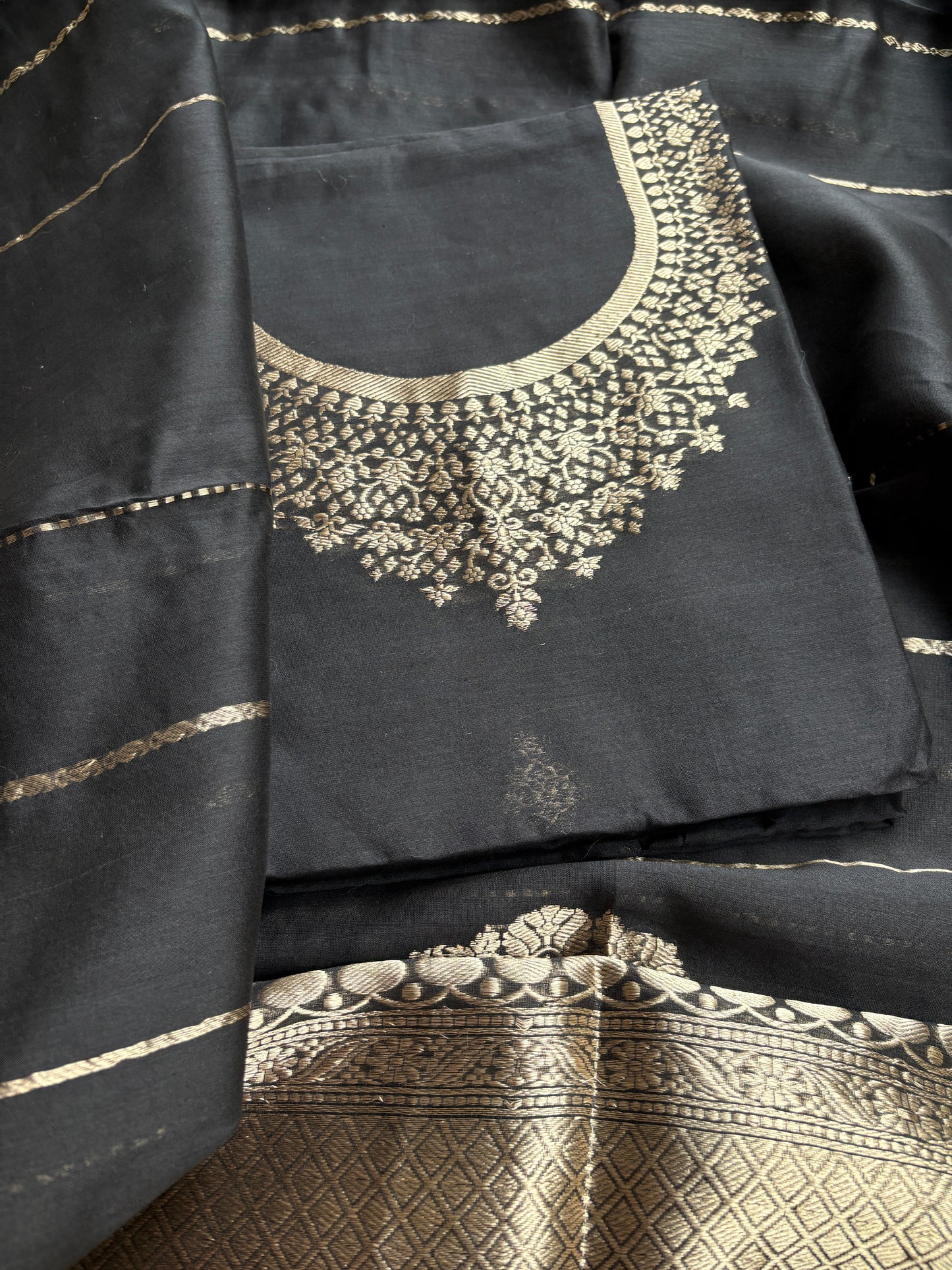 Black Chiniya silk suit set